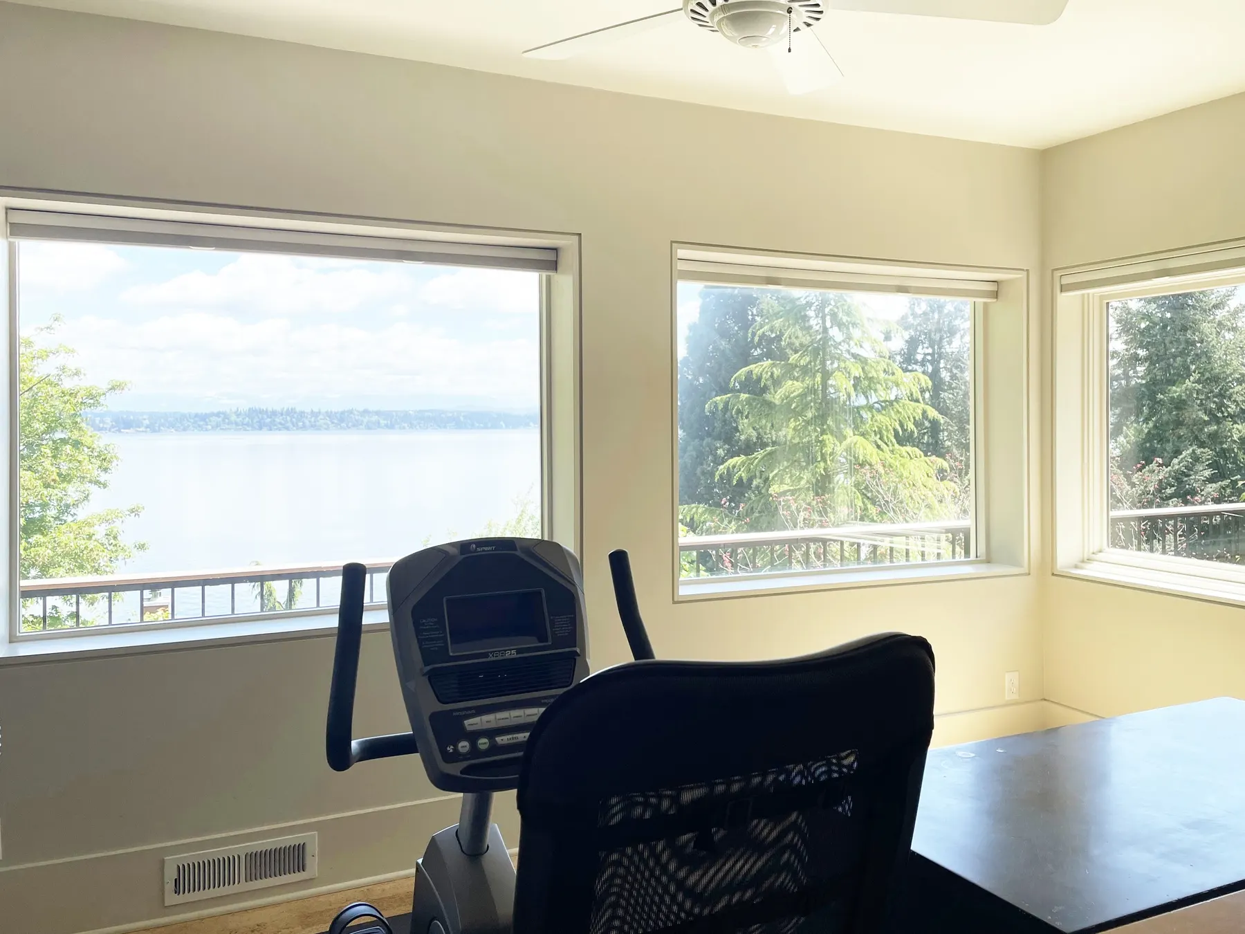 Honeycomb shade in a raised position in Seattle home along Lake Washington
