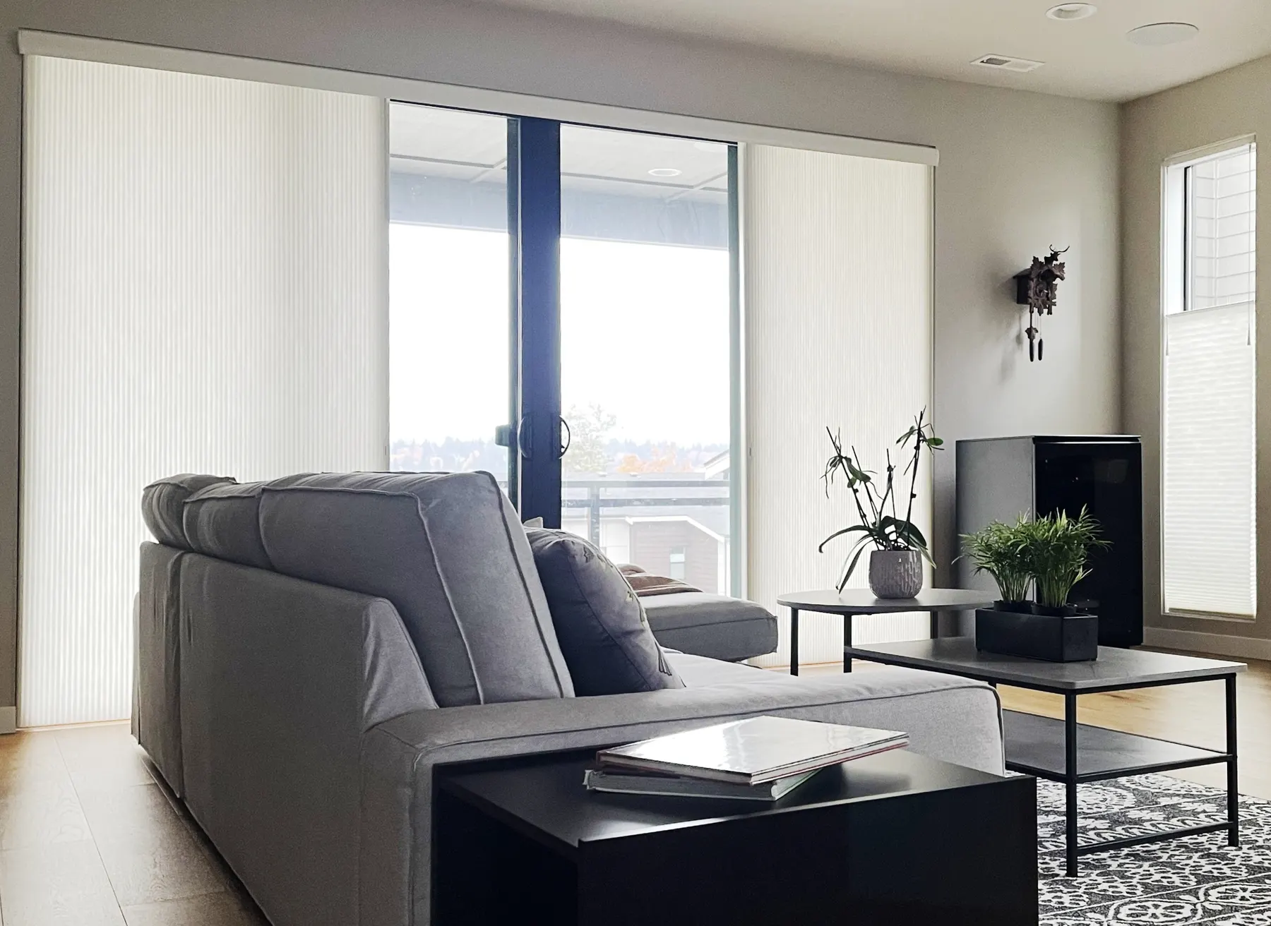 Vertical honeycomb shades on a sliding glass door in Bellevue, WA