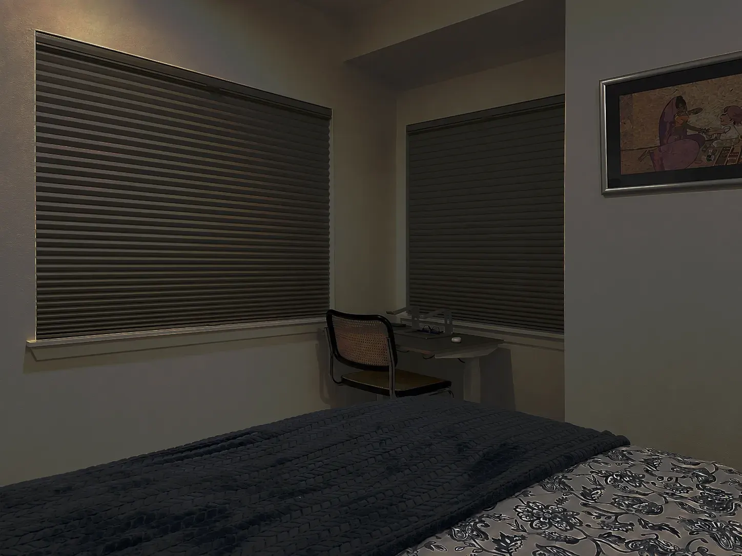Blackout honeycomb shades installed in a Redmond bedroom
