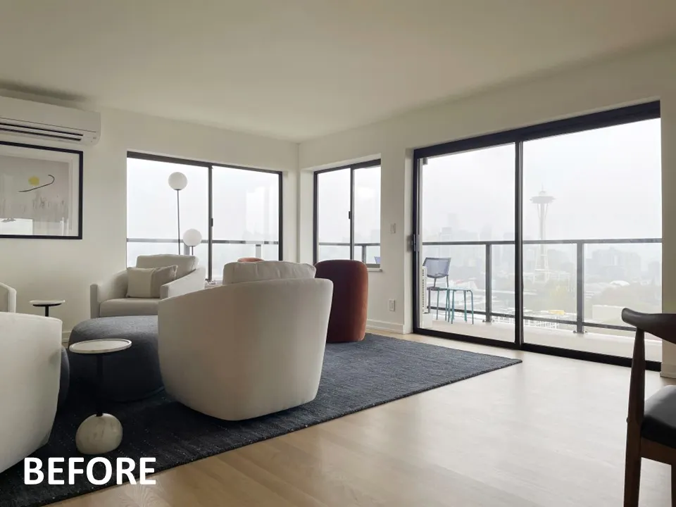 Living Room Windows Before New Roller Shades Were Installed in Queen Anne, Seattle