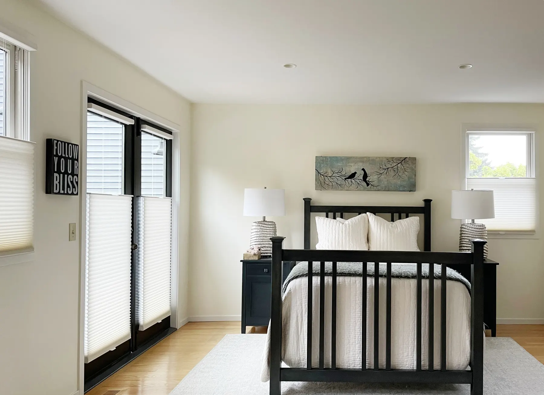 Semi-Sheer Architella Honeycomb for a Bedroom French Doors and Windows in Madison Park, Seattle