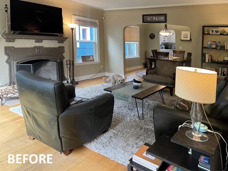Existing Roman Shades Before New Honeycomb Shades were Installed in Ravenna, Seattle Living & Dining