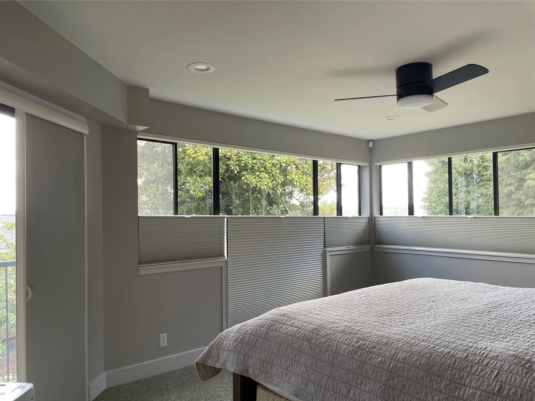Honeycomb Shades for Sliding Glass Door and Odd-Shaped Bedroom Windows in Maple Leaf, Seattle