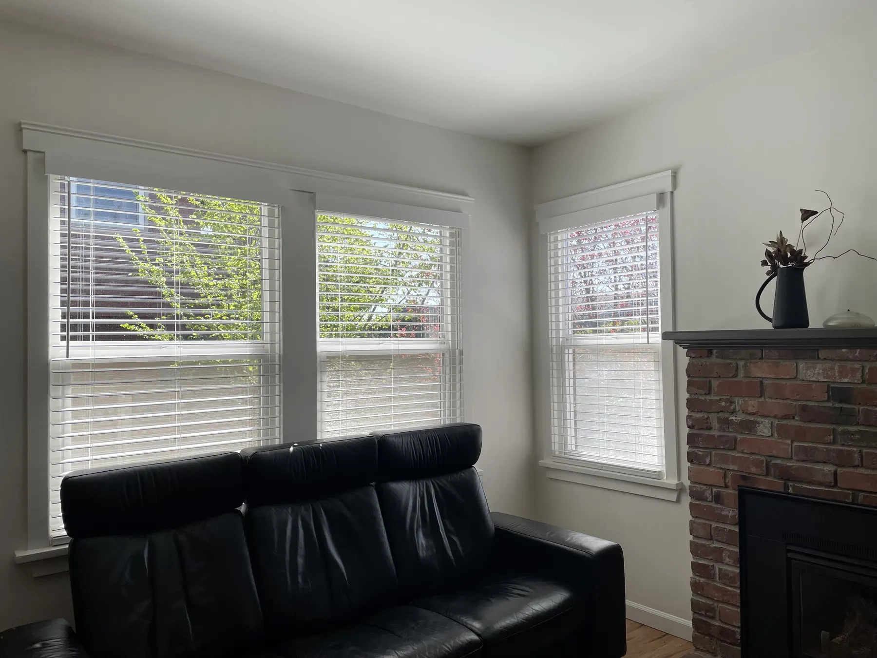Faux Wood Blinds for a Living Room in a Ballard, Seattle Home