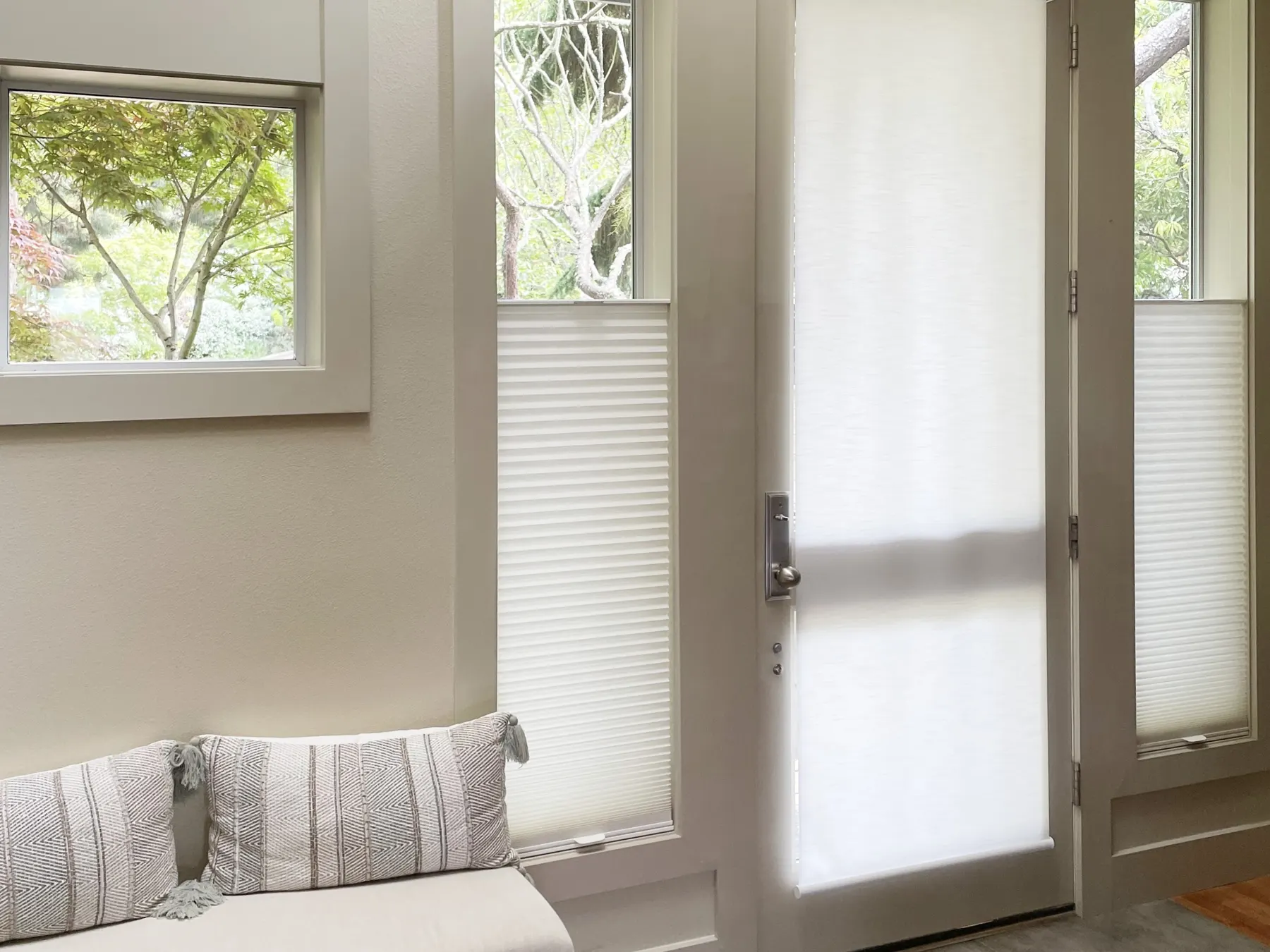 Honeycomb & Roller Shades for the Entry in a West Seattle Home