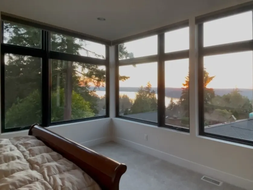 Motorized Honeycomb Shades Raised for Large Windows in Mercer Island 2