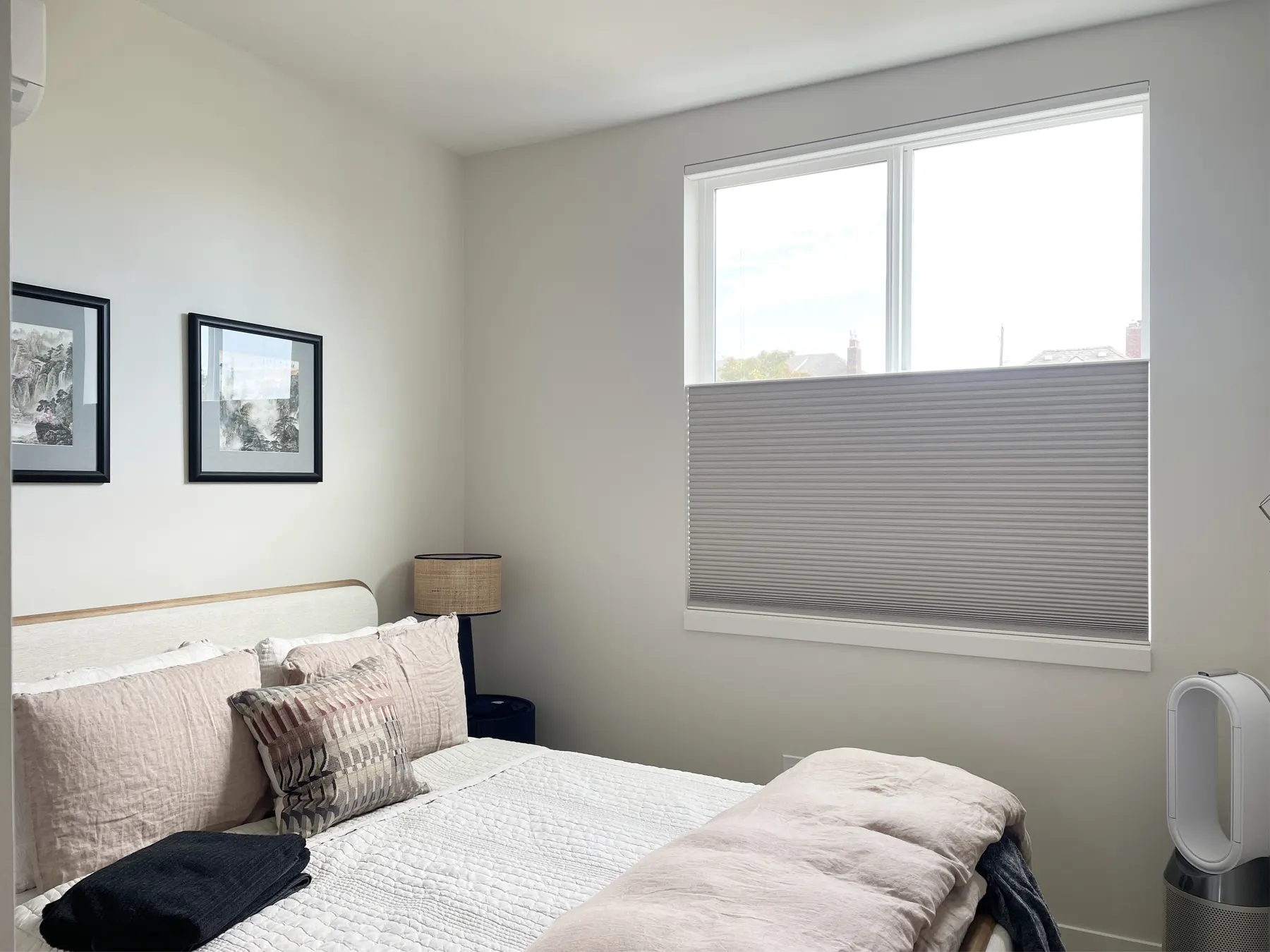 Motorized Honeycomb Shades for a Bedroom in a West Seattle Townhome