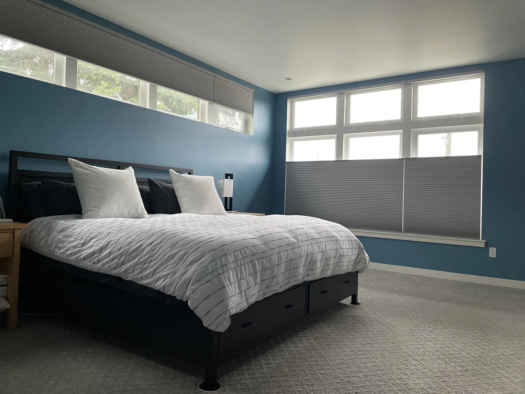 Motorized Honeycomb Shades for Large Bedroom Windows in Fremont, Seattle