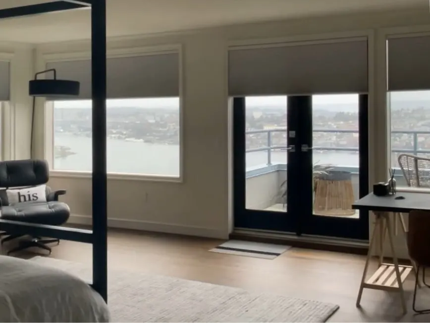Motorized Blackout Honeycomb Shades for a Loft Bedroom Queen Anne, Seattle