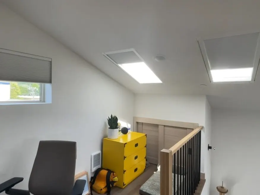 Motorized Blackout Honeycomb Shades for Loft Skylights in Seattle