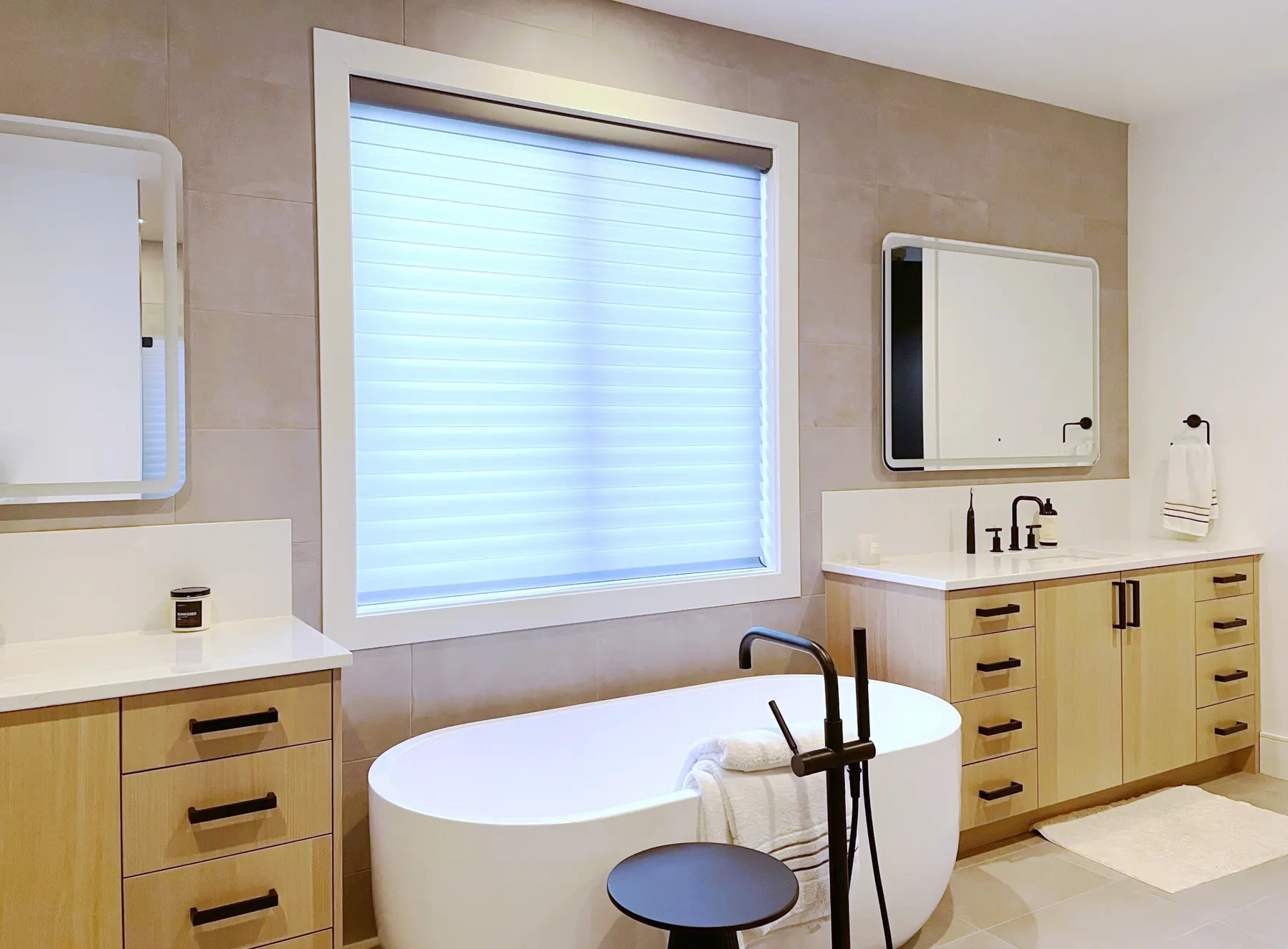 Motorized Silhouette Sheer Shades for a Primary Bathroom in Bellevue