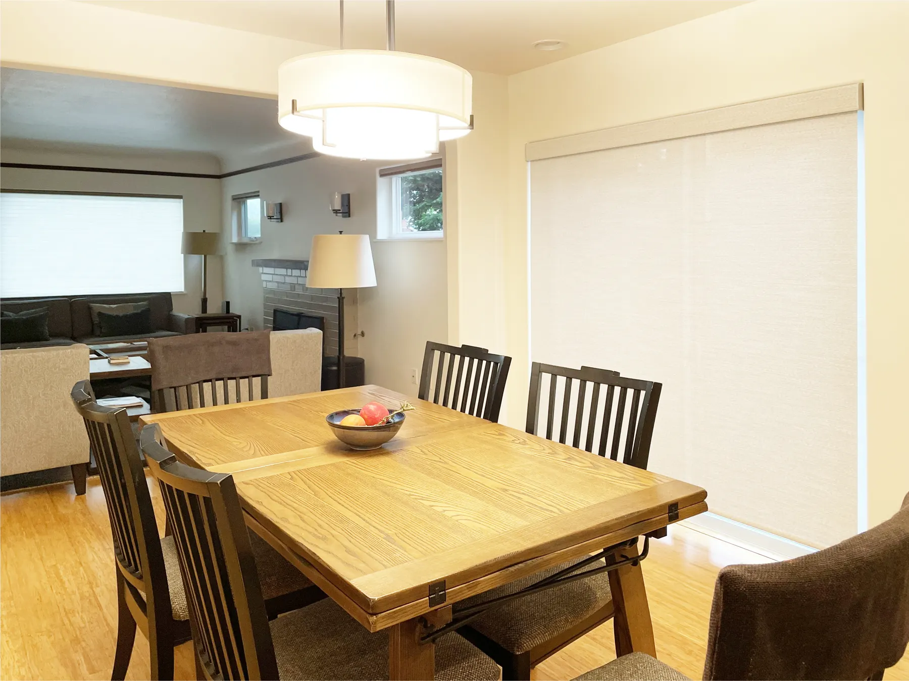 Motorized Solar Shades for dining room sliding glass door in Ballard, Seattle