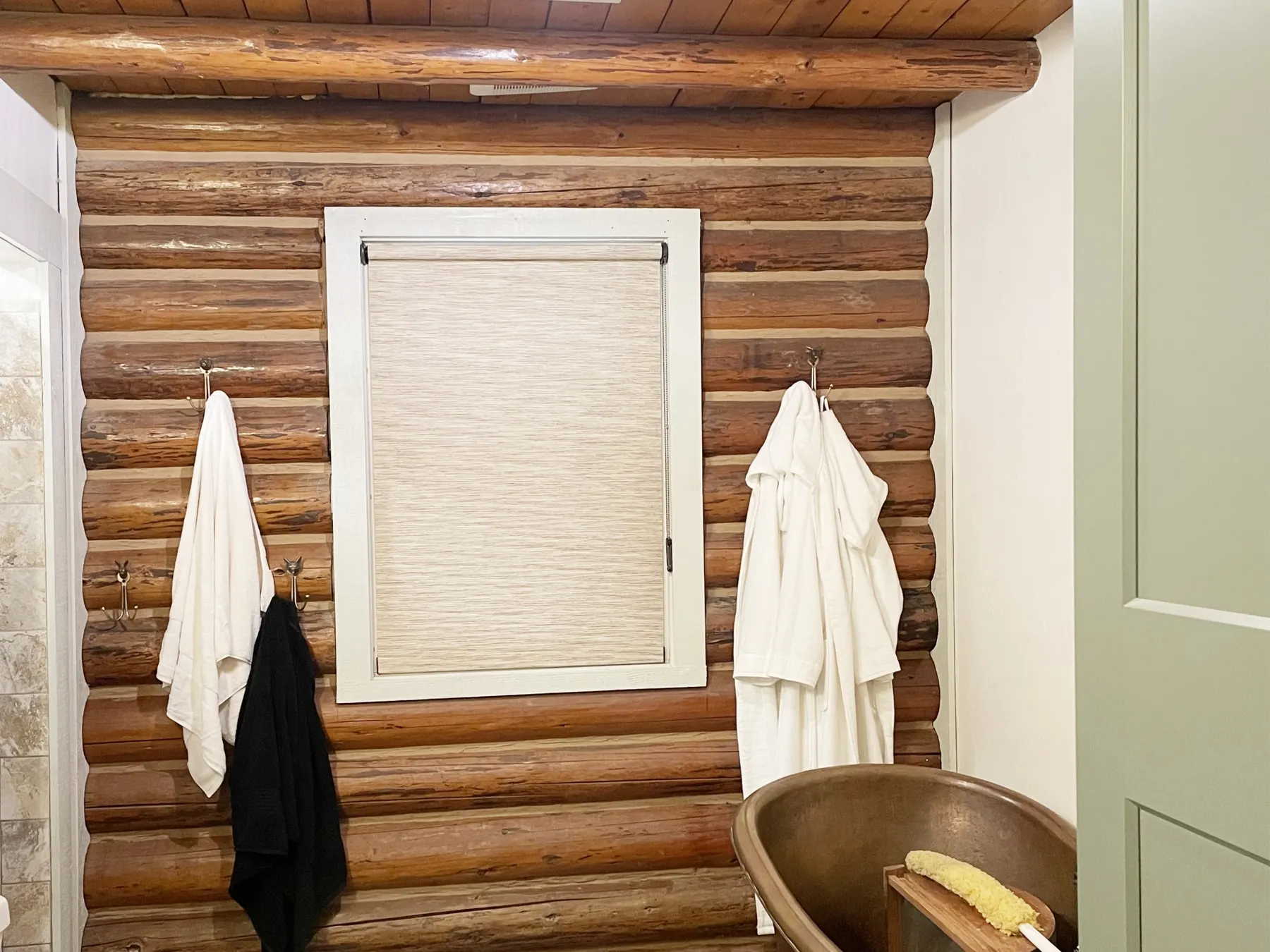 Roller Shades for a Vacation Cabin Bathroom in Bainbridge Island