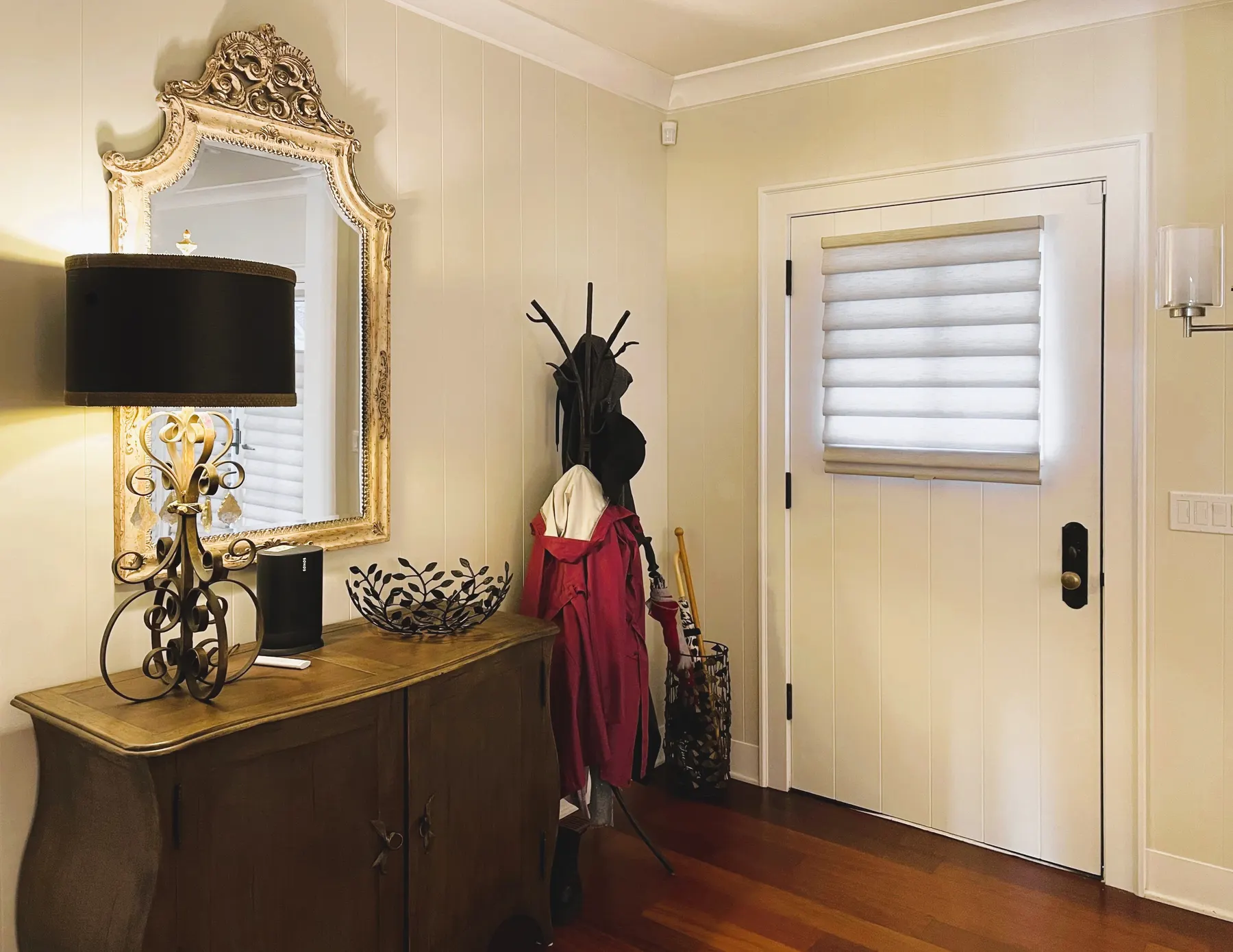 Roman Shades in front door for a Richmond Beach, Shoreline Home