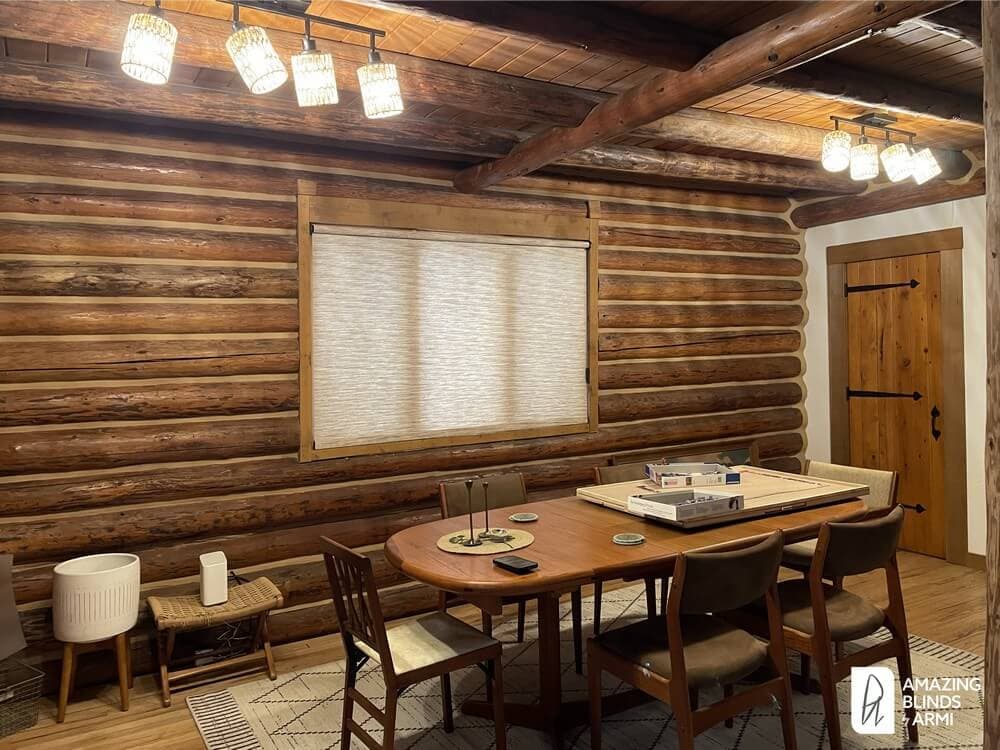 Cozy Roller & Honeycomb Shades for a Cabin on Olympus Beach Rd in Bainbridge Island, WA