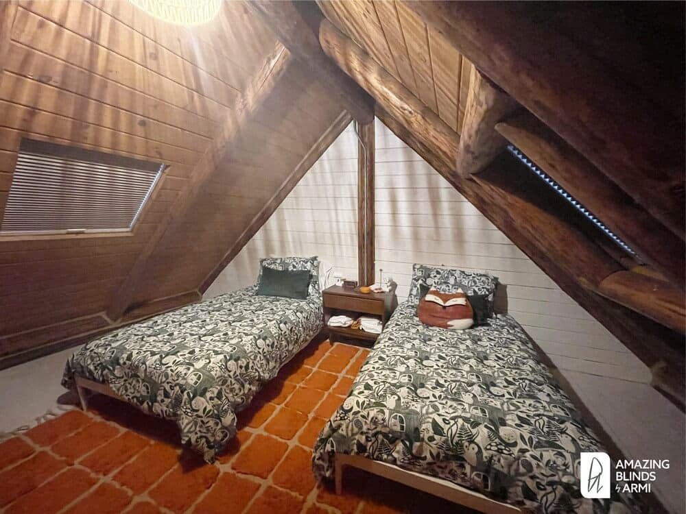 Cozy Roller & Honeycomb Shades for a Cabin on Olympus Beach Rd in Bainbridge Island, WA 2