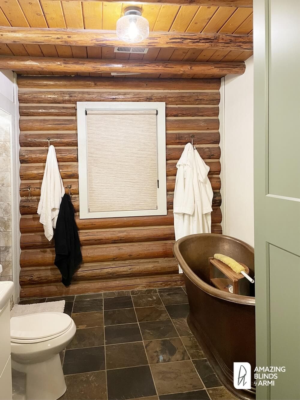 Cozy Roller & Honeycomb Shades for a Cabin on Olympus Beach Rd in Bainbridge Island, WA 3