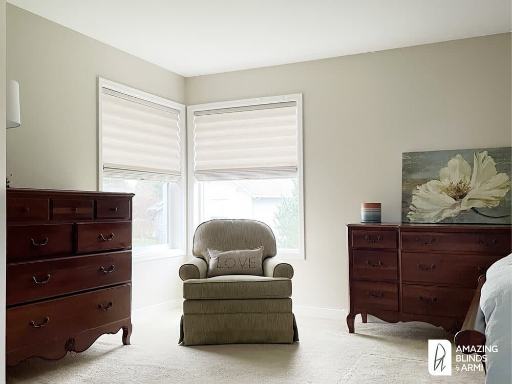 Decorative Roman Shades for a Traditional Bedroom on 218th St SW in Brier, WA 2