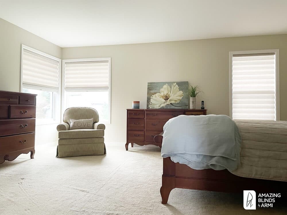 Decorative Roman Shades for a Traditional Bedroom on 218th St SW in Brier, WA