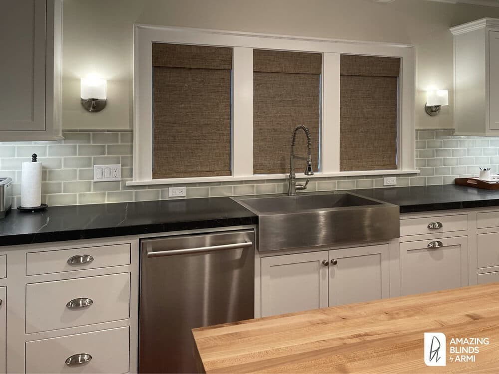 Natural Woven Wood Shades to Add Warmth in Kitchen on 27th Ave NW in Shoreline, WA 2