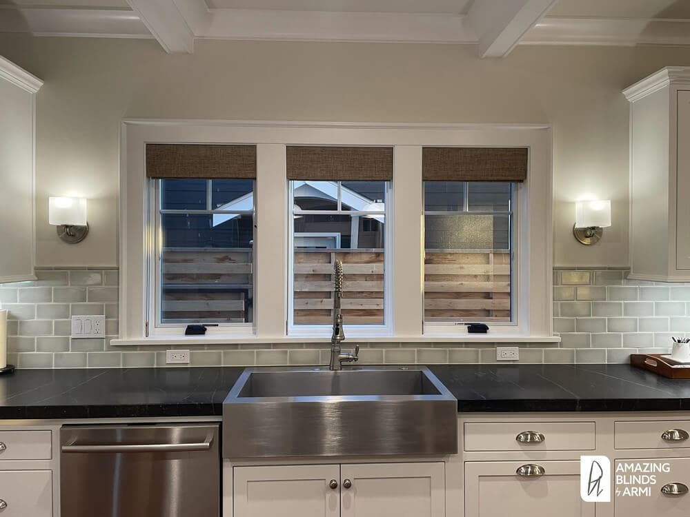 Natural Woven Wood Shades to Add Warmth in Kitchen on 27th Ave NW in Shoreline, WA 3