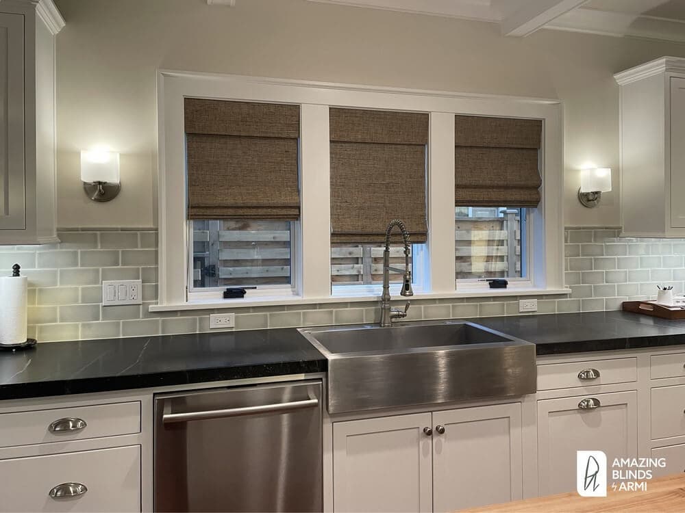 Natural Woven Wood Shades to Add Warmth in Kitchen on 27th Ave NW in Shoreline, WA