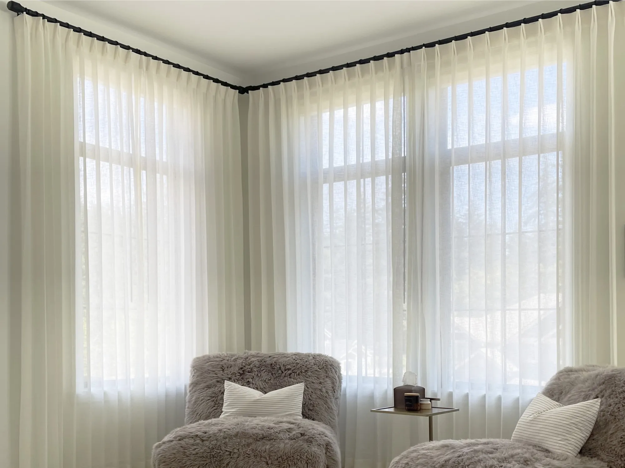 Custom drapery installed in a Woodinville bonus room