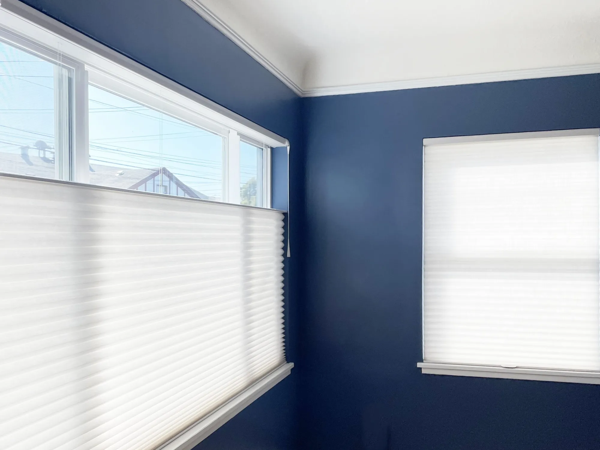 Custom honeycomb shades installed in a Beacon Hill, Seattle living room