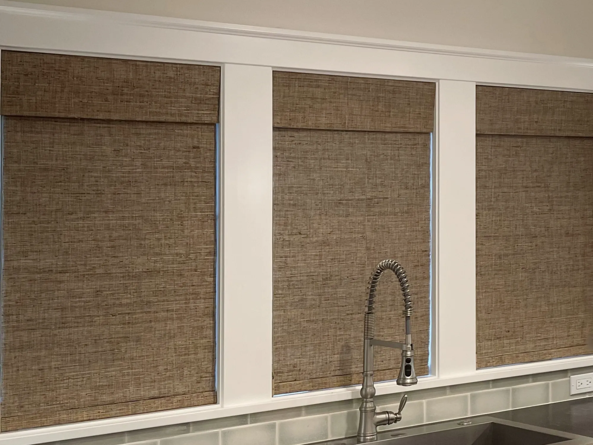 Custom woven wood shades in a Shoreline home